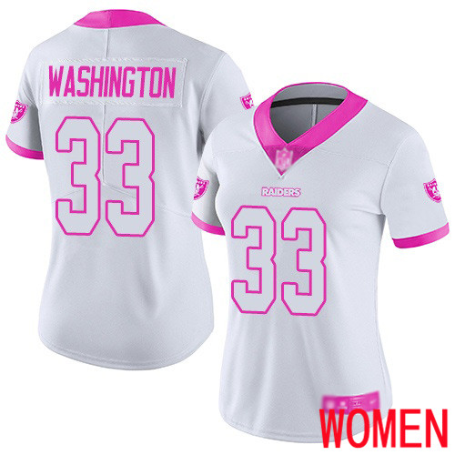 Oakland Raiders Limited White Pink Women DeAndre Washington Jersey NFL Football #33 Rush Jersey